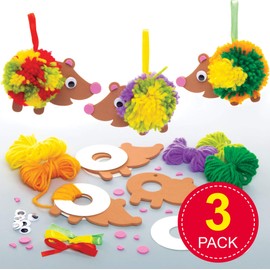Baker Ross AW938 Animal Hedgehog Pom Kits, Arts and Crafts for Kids (Pack of 3), Assorted