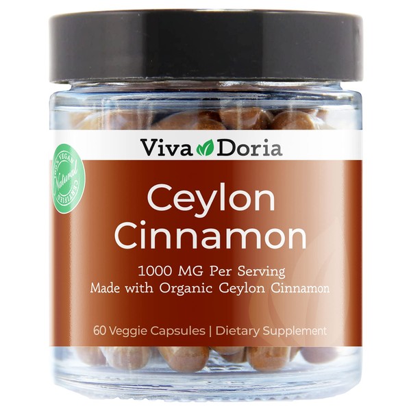 Viva Doria Ceylon Cinnamon, 60 Veggie Capsules, 1000mg Per Serving,
