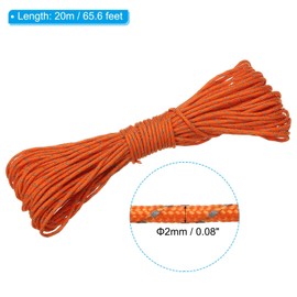 PATIKIL 65ft Reflective Guyline Camping Paracord 2mm Tent Cord Guyline Rope for Camping Tent Tarp Hiking Nylon Paracord Rope Orange (20M)
