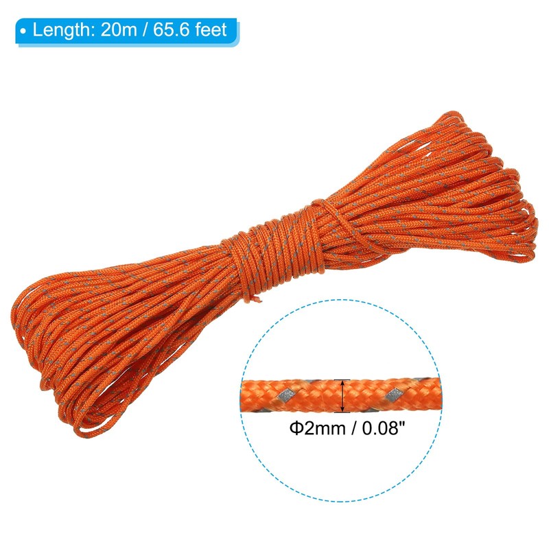 PATIKIL 65ft Reflective Guyline Camping Paracord 2mm Tent Cord Guyline