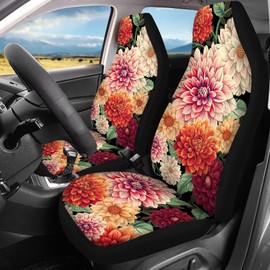 TOADDMOS Mexican Dahlias Floral Blossom Front and Rear Car Seat Cover Full Set Fit for Women Cute Girls Sedans,Cars,Vans Saddle Blanket Seat Covers 4 Piece Set
