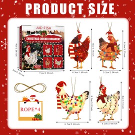 Set of 4 Wooden Christmas Pendants Chicken, Christmas Tree Decoration Chicken, Wooden Chicken Christmas Pendant Set, Rooster Christmas Decoration Pendant Decoration, Christmas Tree Pendant
