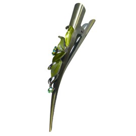 JCGY Flower Metal Alligator Beakclip Duckbill Long Narrow Hair Clip oli green For All Hair Type
