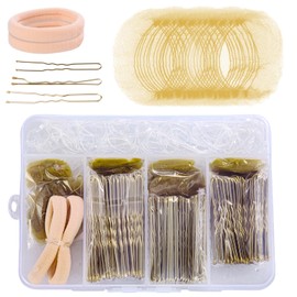 260 Pcs Ballet Bun Nets Kit with 150 Hair Pins 100 Elastic Rubber Bands 8 Invisible Hair Nets 2 Hair Ties Invisible Hair Nets for Buns Ballet Hair Accessories for Women Children Dancer (Gold)