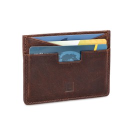 LEDEROW Card Case Men's Brown Bull Leather Thin - Credit Card Holder with Coin Compartment - Mini Wallet Women and Men - Slim Wallet RFID Protection (Bull Brown)