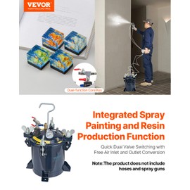 VEVOR Spray Paint Pressure Pot Tank, 10L/2.5gal 70PSI Max Air Paint Pressure Pot, with Metal Rack and Leak Repair Sealant, for Spray Painting and Resin Crafting, Industry Home Decor Automotive