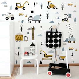 HOTIYOK Excavator Sticker, Construction Vehicle, Wall Sticker, Stylish, Cartoon, Construction Vehicle, DIY Wallpaper, Wall, Wall Sticker, Removable, Wall Sticker, Decorative, Boys, Girls, Bedroom, Children, Room, Wallpaper, Art, Kindergarten, Nursery, Re