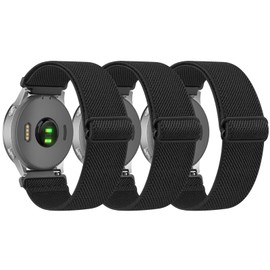 18mm Stretchy Nylon Bands for Garmin Venu 3S / Venu 2S / Vivoactive 4S / Vivomove 3S Watch Bands, Elastic Sport Quick Release Replacement Strap for Garmin Forerunner 255s/265s (3 Pack Black)