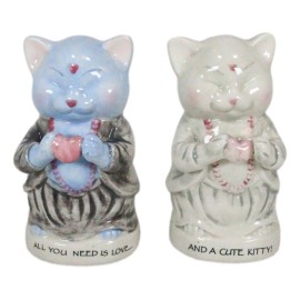 Ebros Gift Master Meow Buddha Cats Meditating Love And Kitty Ceramic Salt Pepper Shaker Set