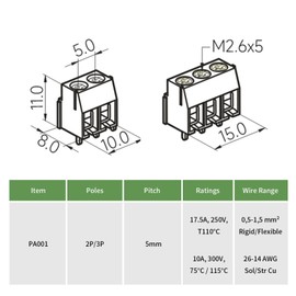 Screw Terminal Block PCB Connectors, Arborix Circuit Board Connectors Mount Screw Terminal Assortment Kit 80 pcs UL Listed for Breadboard Terminal and Audino 0.5 mm 2 Pin 3 Pin Green Blue