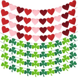 8 Pack Felt Heart Banner St. Patricks Garland,Shamrock Clover Banners Hanging String Decor for Indoor Outdoor Irish Party,Anniversary,Wedding Party Decoration