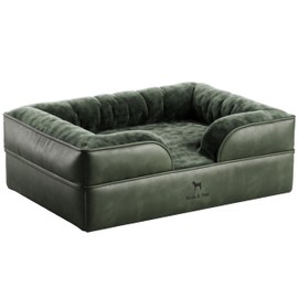 NOAH & PAW Dog Bed, 28x23x11 Inch, Orthopedic Dog Beds for Medium Size Pets, Eggshell Memory Foam Infused with Cooling Gel, Inner Cover, Waterproof, Machine Washable (Vegan Leather Sofa Collection)