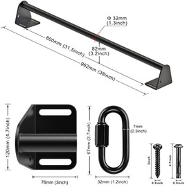SELEWARE Fully Welded Heavy Duty Pull Up Bar Wall Mount Chin Up Bar for Doorway, Beam & Joist | Mounted Pull Up Bar with Resistance Band Hooks, Supports 440 lb Capacity