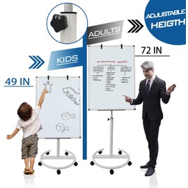 Adjustable Magnetic Mobile Dry Erase Board - 36x24 inches Portable Whiteboard Stand with Easel, Included 25 Sheet Paper Pad Vertical whiteboard (White Frame) (36''x24'' White)