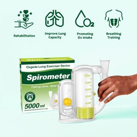 Incentive Spirometer Adult, Spirometer Lung Exerciser, 5000ml Capacity for Deep Inhalation, Durable Medical-Grade PC Material | Airflow Indicator for Steady Inhalation Practice