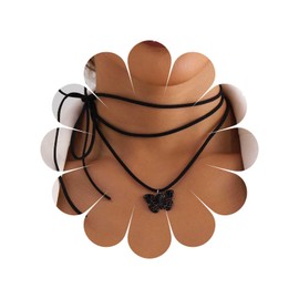 Inateannal Gothic Velvet Butterfly Choker Necklace Black Butterfly Pendant Necklace Black Suede Chain Butterfly Necklaces Long Lace Up Rope Necklace Jewellery for Women and Women, Zinc, No Gemstone