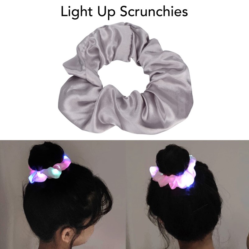 5pcs Light Up Scrunchies - Grey Satin Elastic Hair Scrunchy