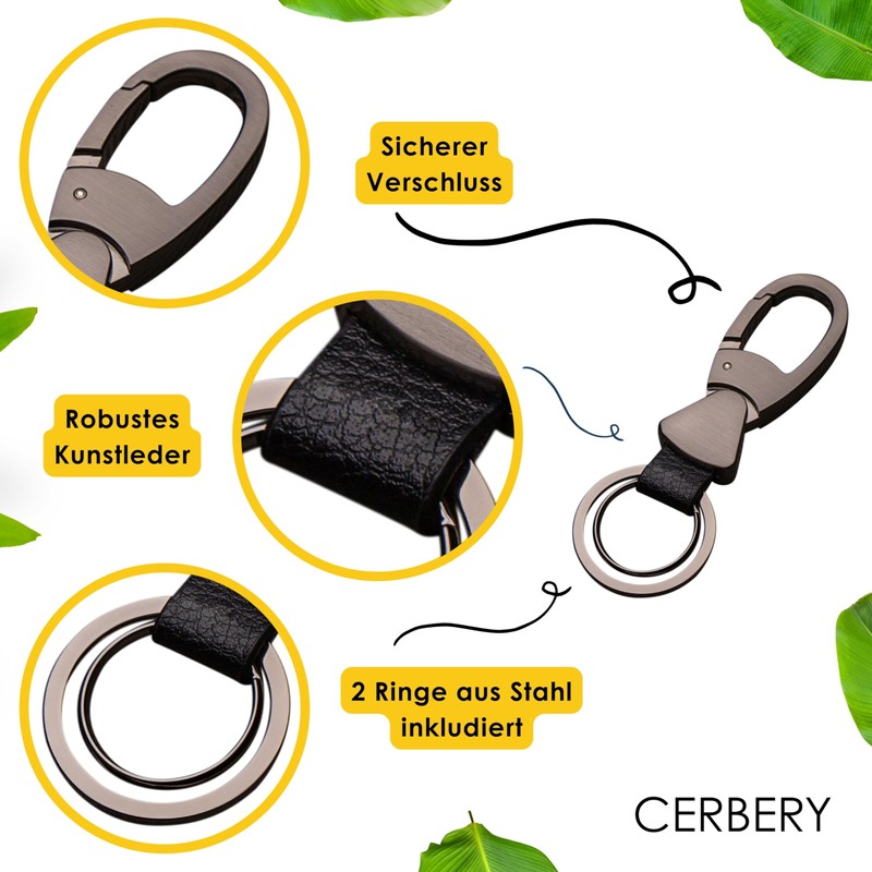 Cerbery - Leather Keyring with Rings and Gift Box -
