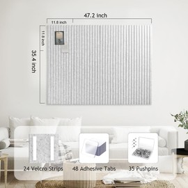 Large Cork Boards for Walls 48"x 36" - 1/2” Thick Bulletin Board, 12 Pack Felt Wall Tiles with Slat Wall Paneling, Pin Board Corkboards for Office - Light Grey