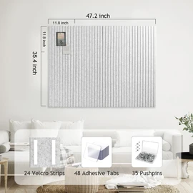 Large Cork Boards for Walls 48"x 36" - 1/2” Thick Bulletin Board, 12 Pack Felt Wall Tiles with Slat Wall Paneling, Pin Board Corkboards for Office - Light Grey