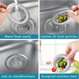 Kitchen Sink Strainer, Stainless Steel Sink Strainer,With Handle, Anti-Clogging, Strainer for Shower - Plug Hole Hair Catcher - Fits Bath or Kitchen Sink Plugholes 3 Inch 7.6cm Outer Diameter