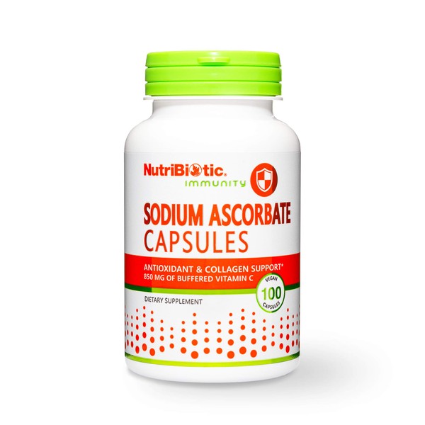 NutriBiotic - Sodium Ascorbate Buffered Vitamin C Capsules, 100 Ct | Vegan, Non-Acidic & Easier on Digestion Than Ascorbic Acid | Essential Immune Support & Antioxidant Supplement | Gluten & GMO Free