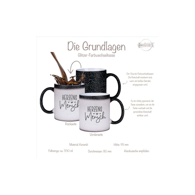 Zaubertasse Herzensmensch - Farbwechseltasse mit Glitzerpartikeln - perfektes Geschenk