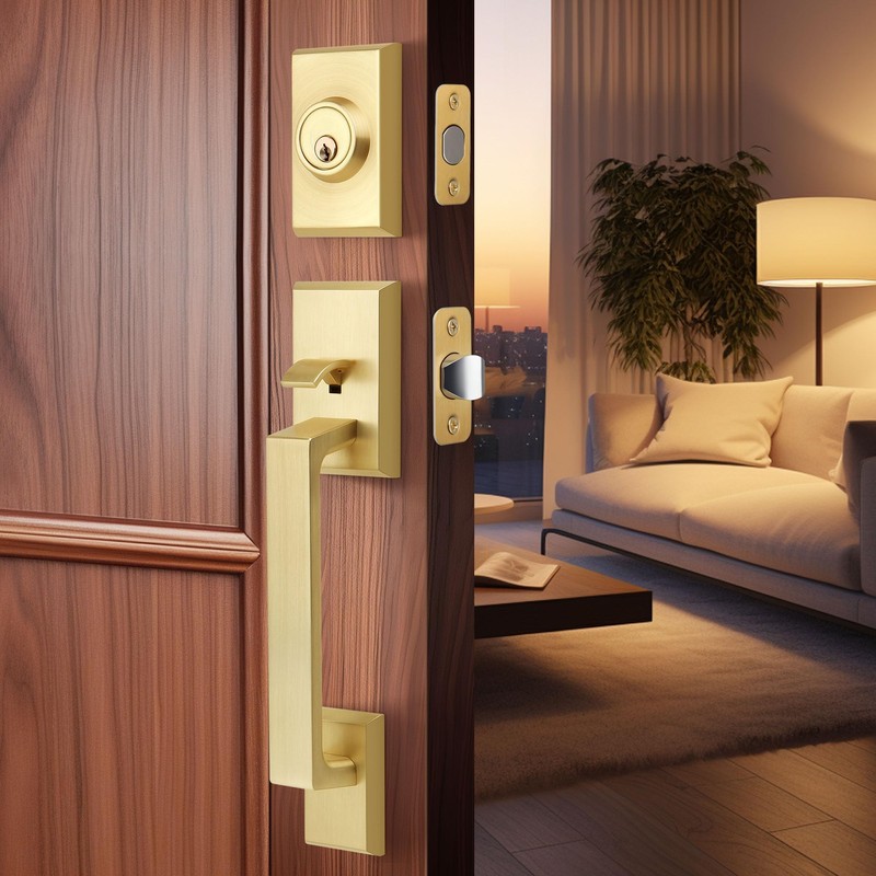 LOQRON Brushed Gold Front Door Handleset Heavy Duty Gold Door