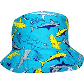 Boy's Sharks Design Holiday Bucket Style Summer Sun Beach Hat (6-12 Years (55cm), Aqua Sharks)