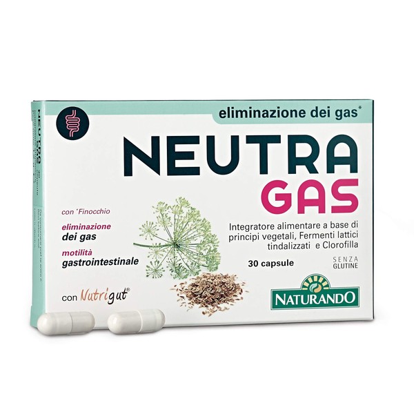 Naturando Neutragas Integratore Alimentare Contro Formazione Gas Intestinali con Melissa, Finocchio, Anice e Menta - 30 capsule Senza Glutine