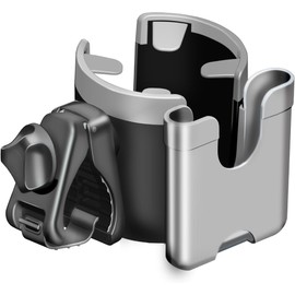 Xixikiss Stroller Cup Holder Universal with Phone Holder Drink Holder for Bike Trolley Walker Wheelchair (Grey)