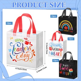 VitalCozy 48 Pcs Teacher Appreciation Gift Bags Teacher's Day Non Woven Favor Bag Teacher Goodie Bag with Handle Teacher Appreciation Week Tote Bag for Teacher Retirement Supplies, 8.7 x 4.3 x 9.1''