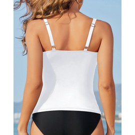 Aqua Eve Womens Tankini Tops Only Tummy Control Swim Tank Top Modest Swimsuit Top Bathing Suit Top No Bottom White L