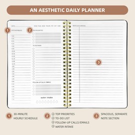 Stanoha Undated Daily Planner - Spiral Notebook 80 Days One Day Per Page, Hourly Schedule, To-Do List, Notes, Everyday Planning Task, A5 Hardcover Journal Organizer Book Women Cute Aesthetic, Flower