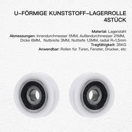 CNBTR 3mm Width 1.5mm Depth U Groove Plastic Wheel Steel Bearing Guide Roller Rooler for Maximum Load 35kg Pack of 4