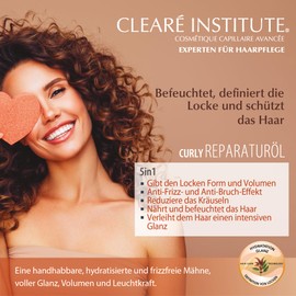 Clearé Institute Curly Repair Oil Defined Curls, Moisture and Shine Moisturises Defines Curls Protects Hair and Prevents Frizz 89% Natural Ingredients 50 ml