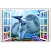 3D Sea World Fake Window Sticker, Dolphin Sea Turtle Tropical