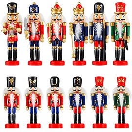 12 Pcs Christmas Nutcracker Ornament Small Wooden Nutcracker Soldier Hanging Decorations Nutcracker Figure Christmas Ornament for Xmas Figure Decoration Tree Figure Puppet Toy Present (5.2/4.2 Inches)
