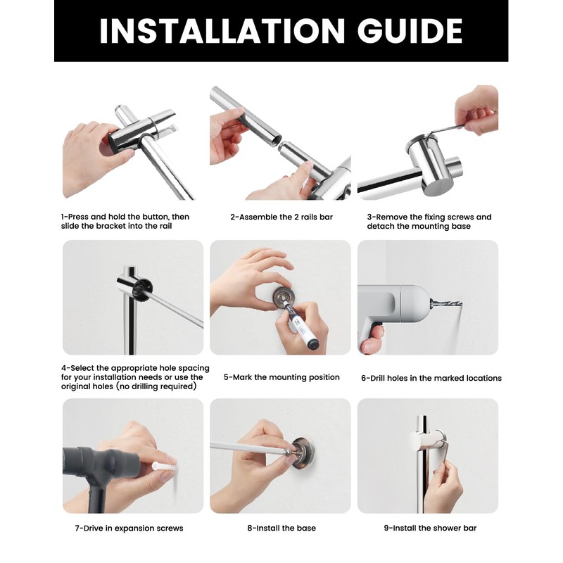 SAMODRA Shower Riser Rail with Adjustable Shower Head Holder,66 cm