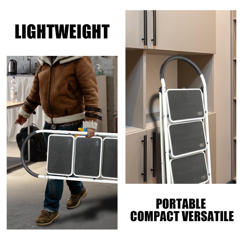 Big Red 3 Step Ladder, 400lbs Ergonomic Folding Stool with