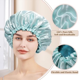 Coubeau Double Layer Sleep Cap for Women - Sleep Cap with Drawstring Adjustment Buckle Soft and Breathable Plain Satin Sleep Cap to Protect Your Hair