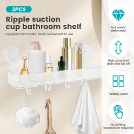 AwObEpl 2 Pack Suction Cup Shower Caddy Clear Waterproof Shower Shelf with Hooks and Drainage Holes No Drilling Shower Organizer for Bathroom Dorm Kitchen