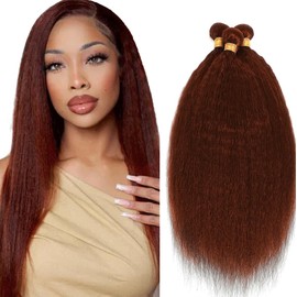 Color 33 Bundles Reddish Brown Yaki Straight Human Hair Bundles Auburn Brown Bundles 3 Bundles 18 20 22 Inch Copper Kinky Straight Bundles Hair Extensions 300G