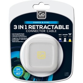 Go Travel 3 in 1 Retractable Connector Cable, Cable with USB C, Micro USB, and Lightning Heads, Compatible with Android, Apple, USB C, and Micro USB Devices, Must-Have Travel Essentials, 1 M (40")