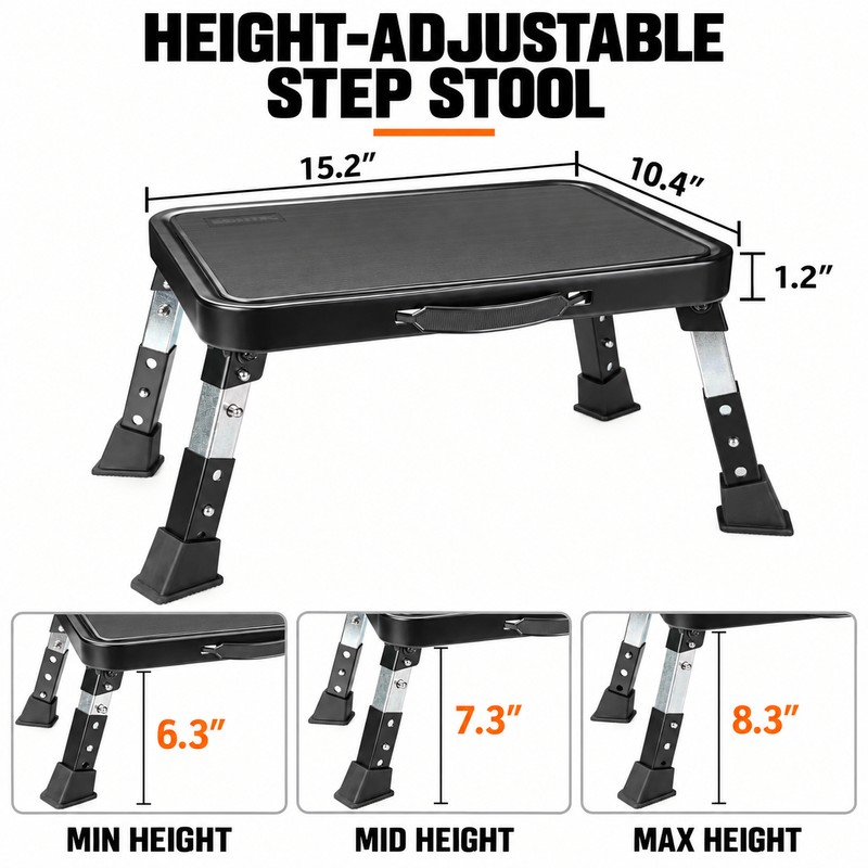 Adjustable Folding Step Stool for Home & RV, 3 Height