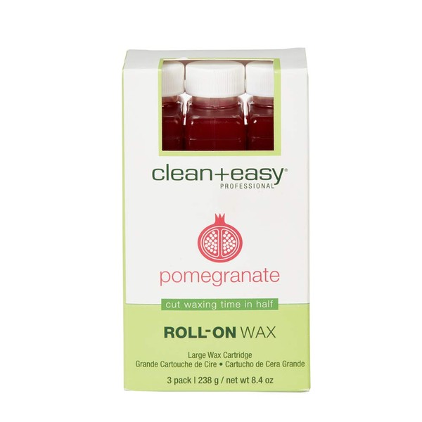 Clean + Easy Large Pomegranate Roll-On Wax Refill, for Hygienic Facial And Body Hair Removal Treatment, Great for Sensitive Skin, Ideal for All Skin and Hair Types - 3 Packs