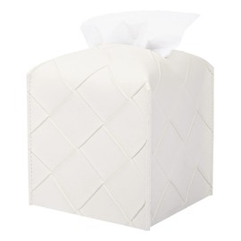 Tissue Box Cover PU Leather Square Tissue Holder Facial Paper Organizer Dispenser for Bathroom, Bedroom, Vanity Countertop, Office, Car, Off-White