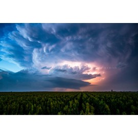 Storm Photography Print (Not Framed) Picture of Supercell Thunderstorm Illuminated by Lightning Over Field at Dusk on Spring Evening in Nebraska Great Plains Wall Art Nature Decor (11" x 14")