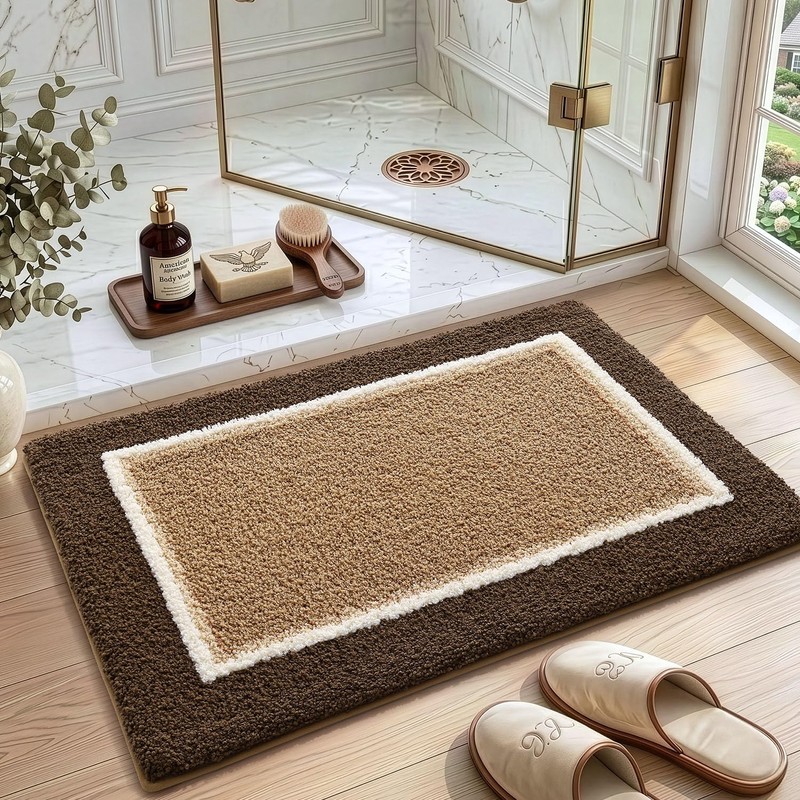 DEXI Bathroom Rugs 32x20, Soft Absorbent Bath Mat, Brown and