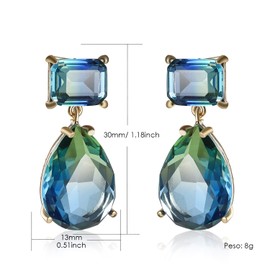 Pendientes de Mujer Qwonekou Pendientes Colgante de Gota de Agua Aretes de Mujer con Cristal Azul Verdoso, Pendientes Elegantes y Nobles, Joyería Regalo Ideal para Mujer 20015